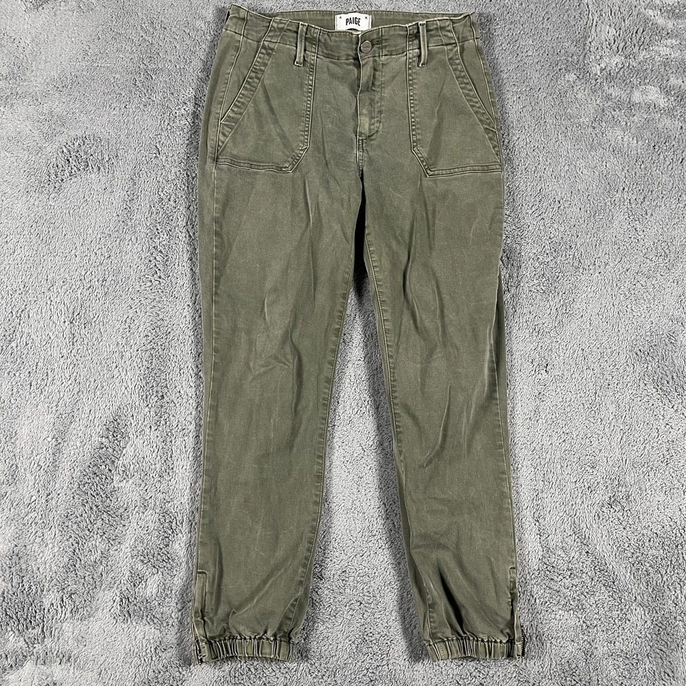 PAIGE Mayslie Olive Green Pants Size 28 Utility Cargo Slim Zip Ankle Hem